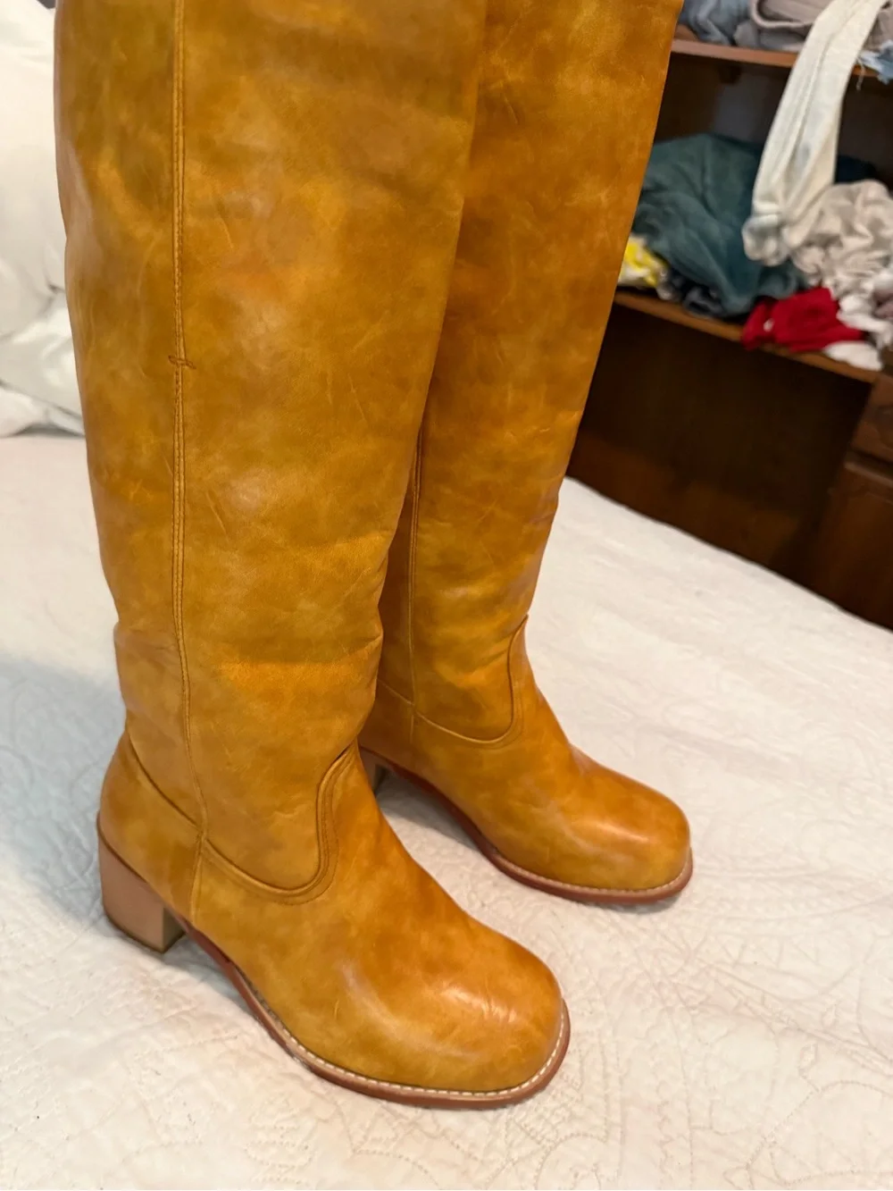 Classic Tall Leather Riding Boots in Cognac